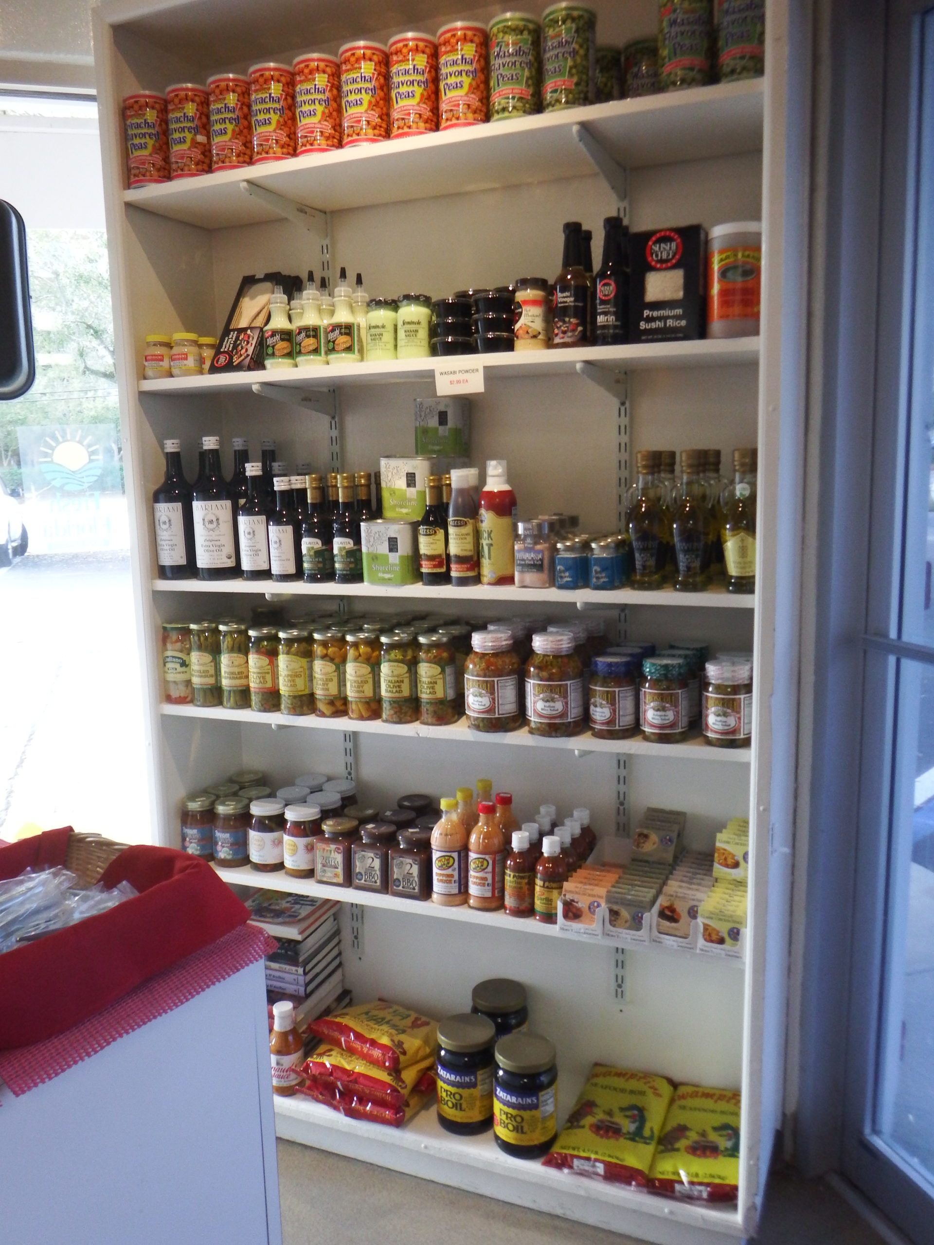 condiments, hot sauce and seasonings available at Destin Ice Seafood Market